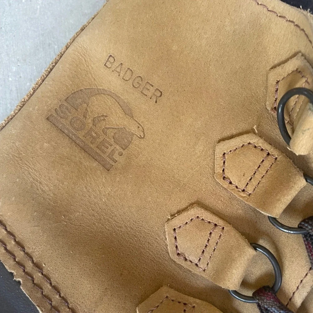 Sorel Badger Boots Winter Snow Duck Womens‎ 10 Tan Black Brown Fleece Lined